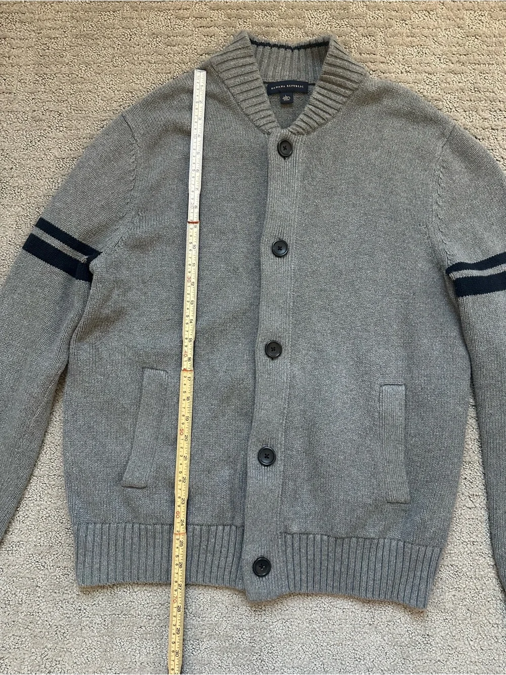 Banana Republic Men’s Gray Varsity Stripe Cotton Cardigan Sweater L